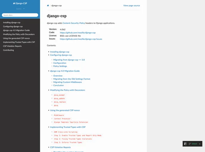 screenshot of Django Csp