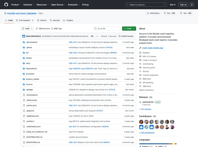 screenshot of Socorro Crashstats