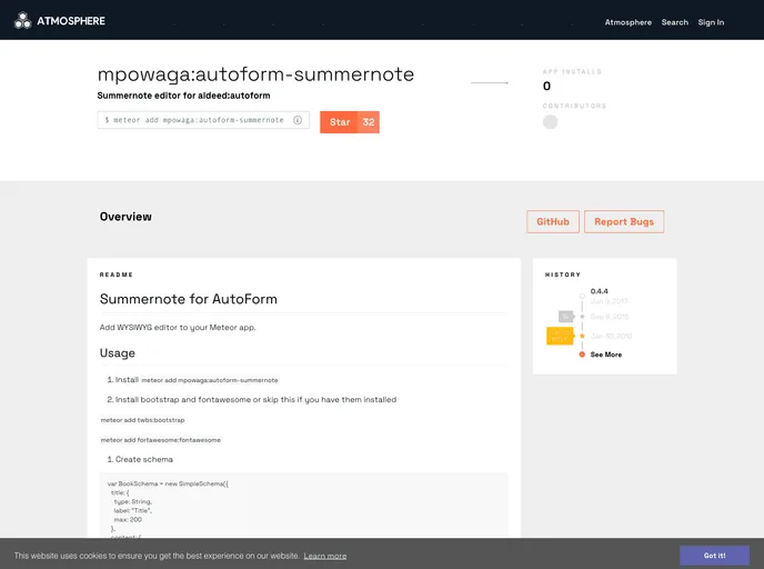 screenshot of Meteor Autoform Summernote