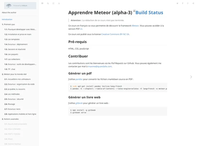 screenshot of Apprendre Meteor