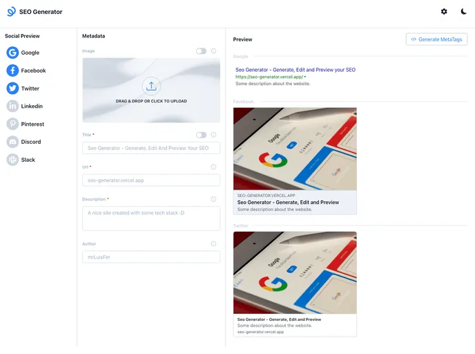 screenshot of Seo Generator