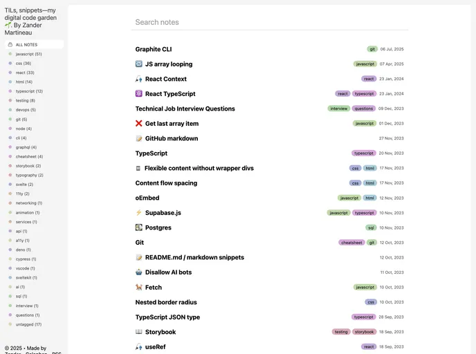 screenshot of Notes.zander.wtf Gatsby