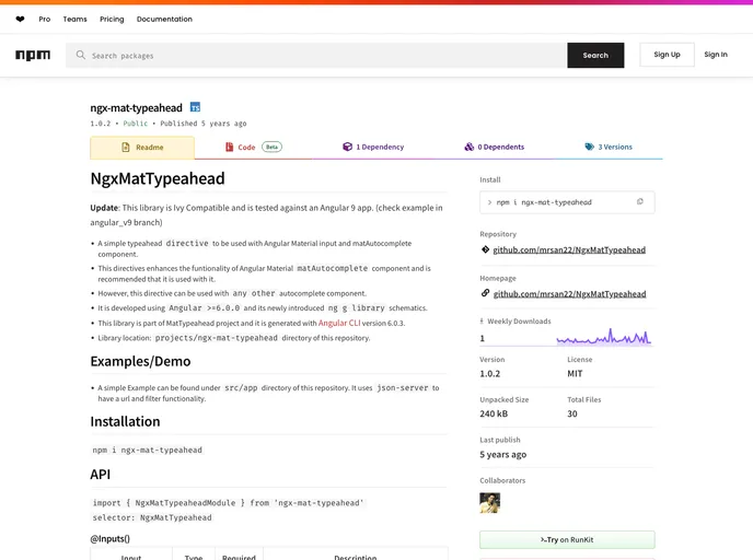 screenshot of NgxMatTypeahead