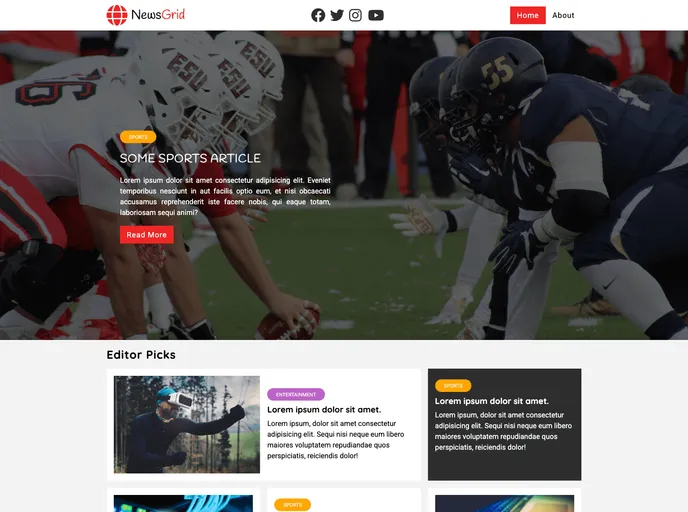 screenshot of News Website UI