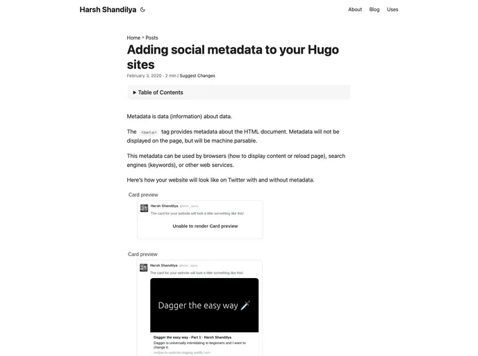 screenshot of Hugo Social Metadata