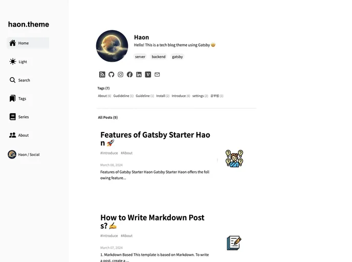 screenshot of Gatsby Starter Haon