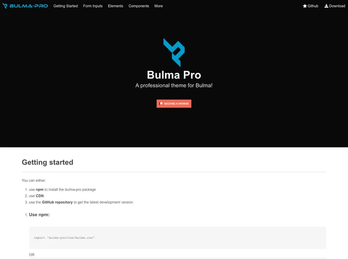 screenshot of Bulma Pro