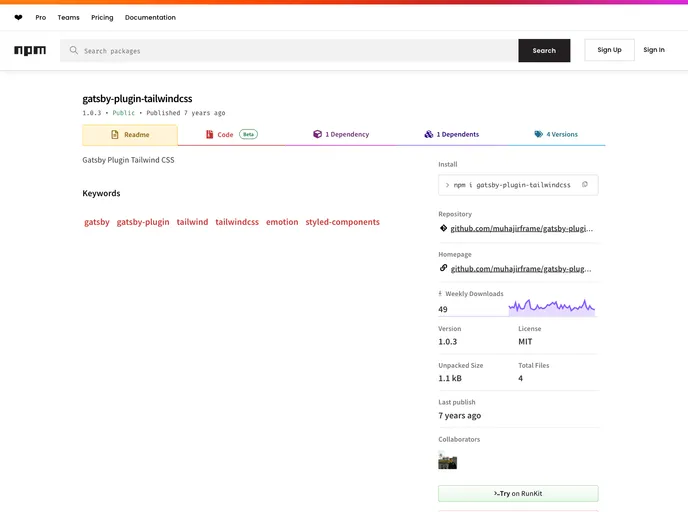 screenshot of Gatsby Plugin Tailwindcss