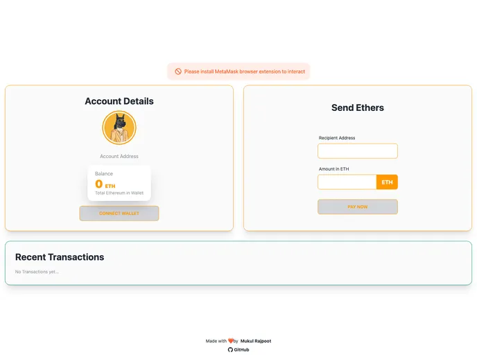 screenshot of Eth Transfer Dapp