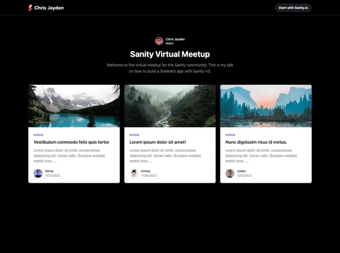screenshot of Sveltekit Sanity V3