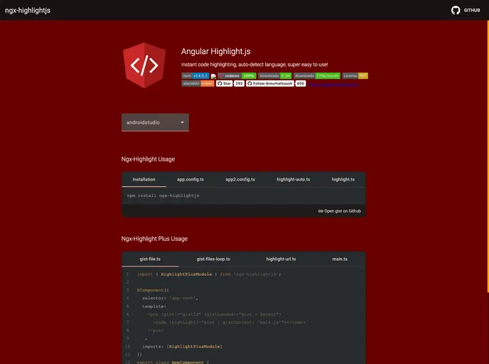 screenshot of Ngx Highlightjs
