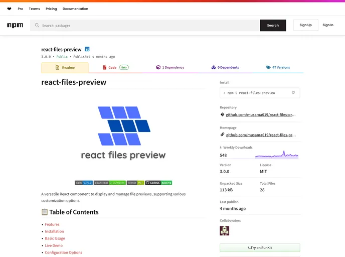 screenshot of React Files Preview