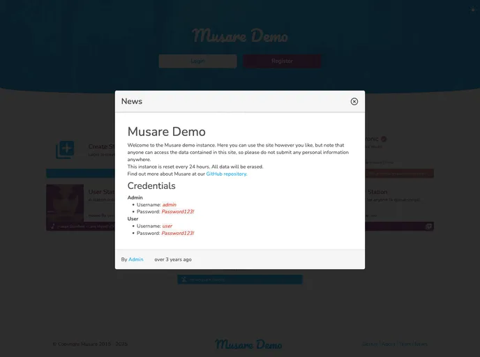 screenshot of MusareMeteor