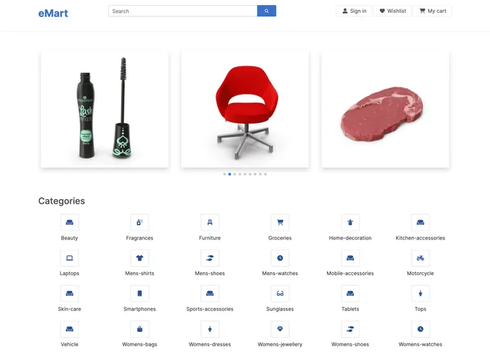 screenshot of EMart E Commerce Website