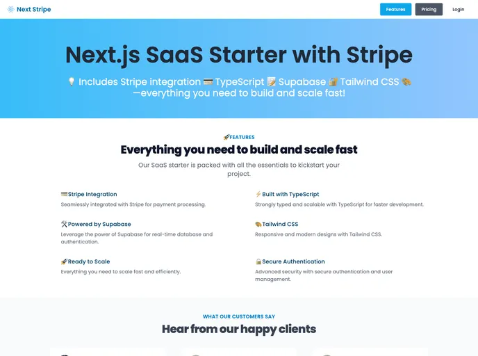 screenshot of Next Stripe Supabase Tailwind Typescript