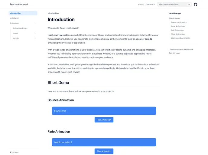 screenshot of React Swift Reveal