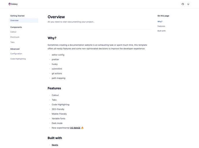 screenshot of Next Galaxy Template