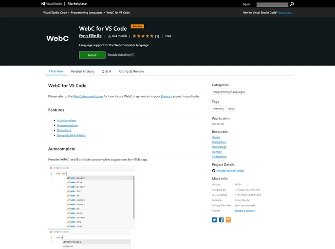 Vscode Webc screenshot