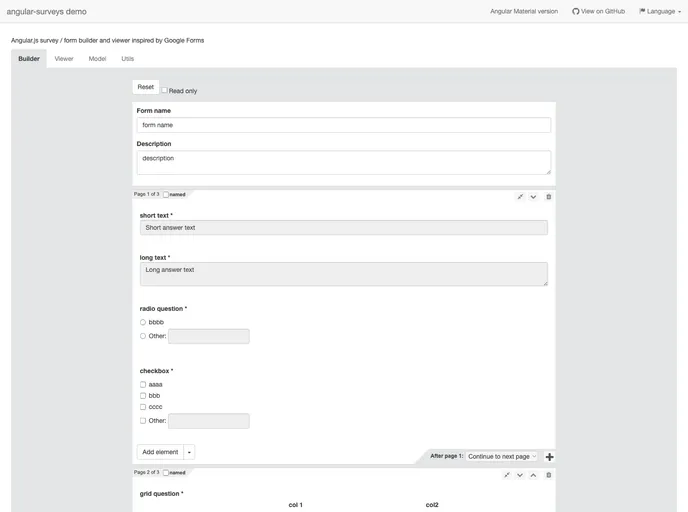 screenshot of Angular Surveys