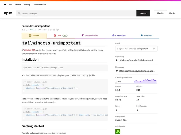 screenshot of Tailwindcss Unimportant
