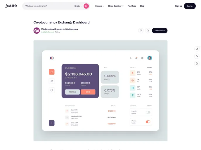 screenshot of Modern Crypto Dashboard UI