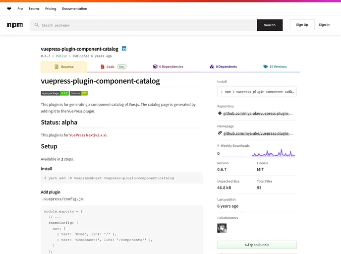 screenshot of Vuepress Plugin Component Catalog