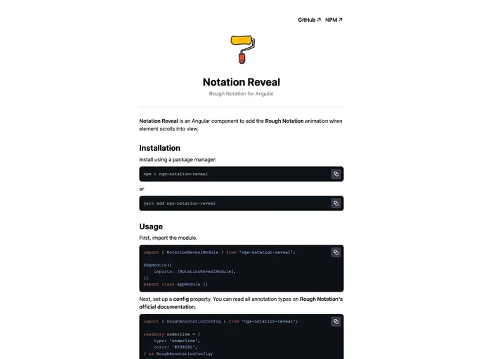 screenshot of Ngx Notation Reveal