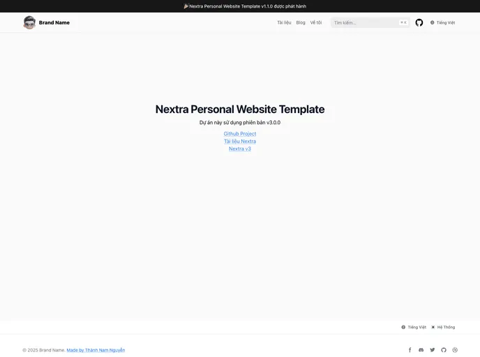 screenshot of Nextra Personal Website Template