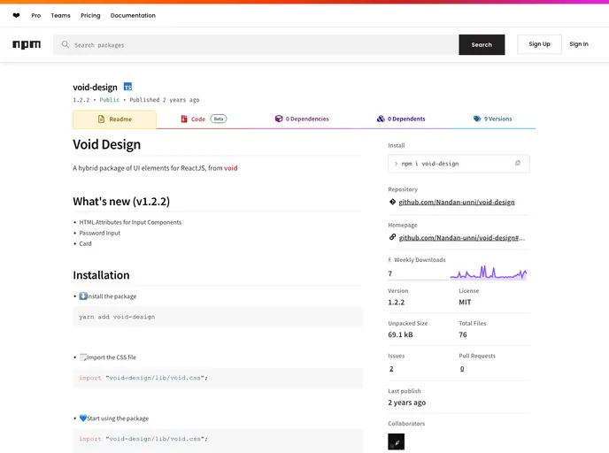 screenshot of Void Design