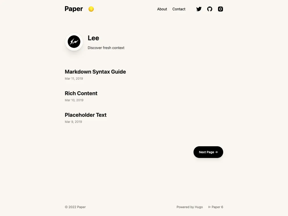 screenshot of Hugo Paper