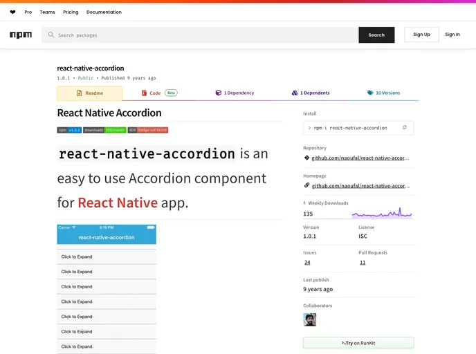 screenshot of React Native Accordion