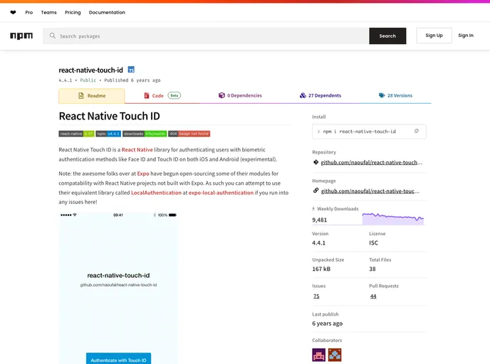screenshot of React Native Touch Id