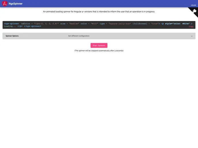 screenshot of Ngx Spinner