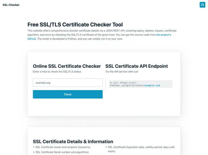 screenshot of Ssl Checker