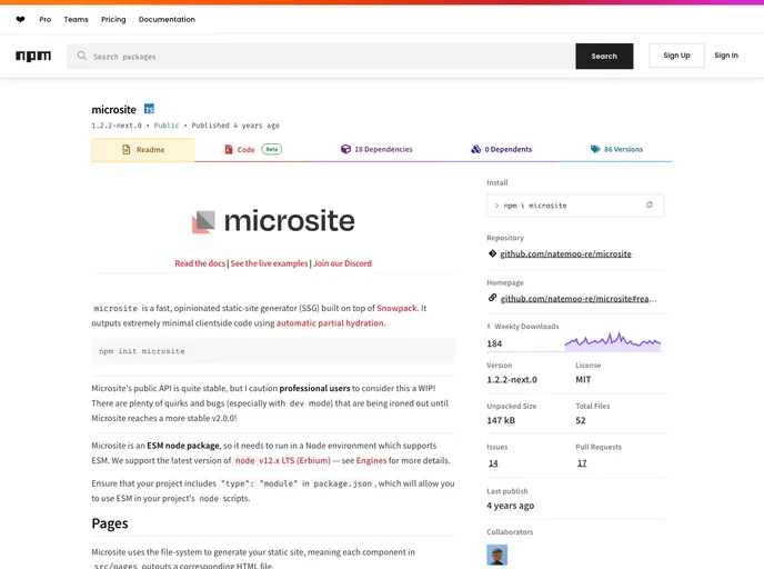 screenshot of Microsite