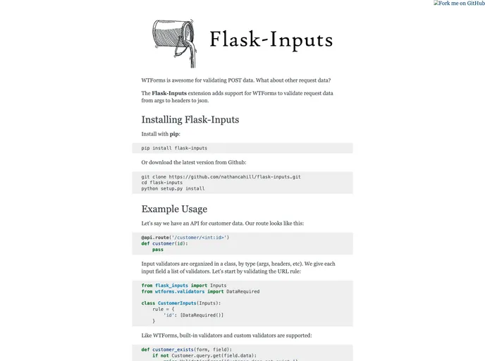 screenshot of Flask Inputs