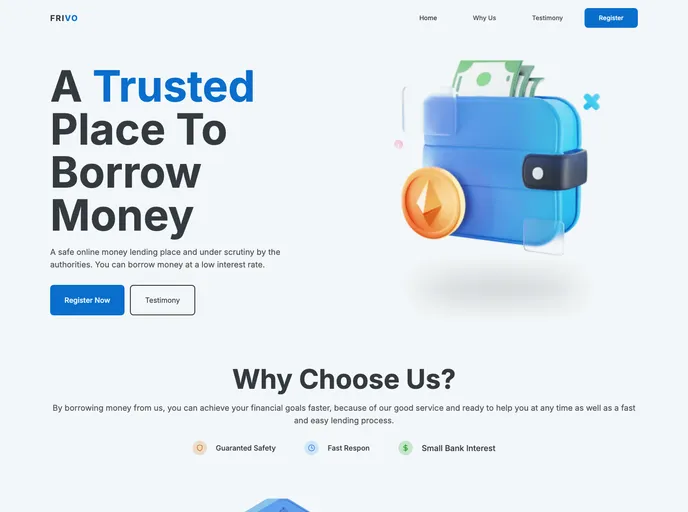 screenshot of Landing Page Frivo