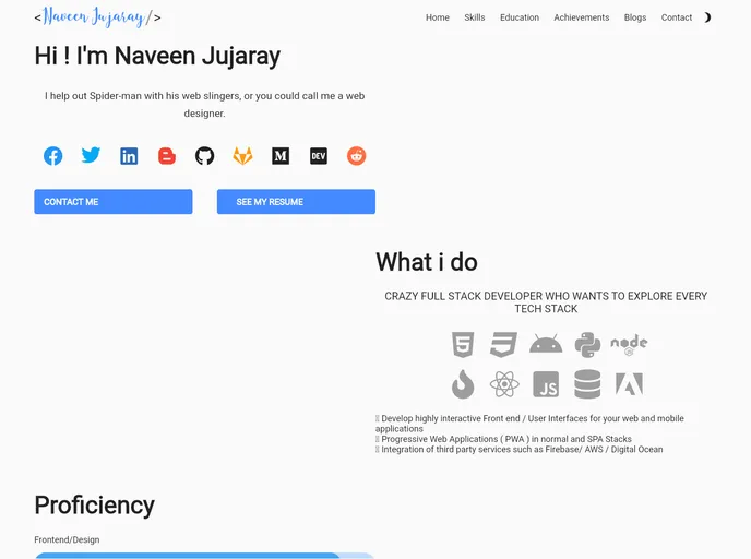 screenshot of DeveloperFolio
