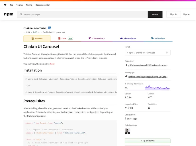 screenshot of Chakra UI Carousel