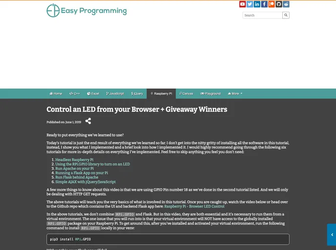 screenshot of RaspberryPi Browser Led Control