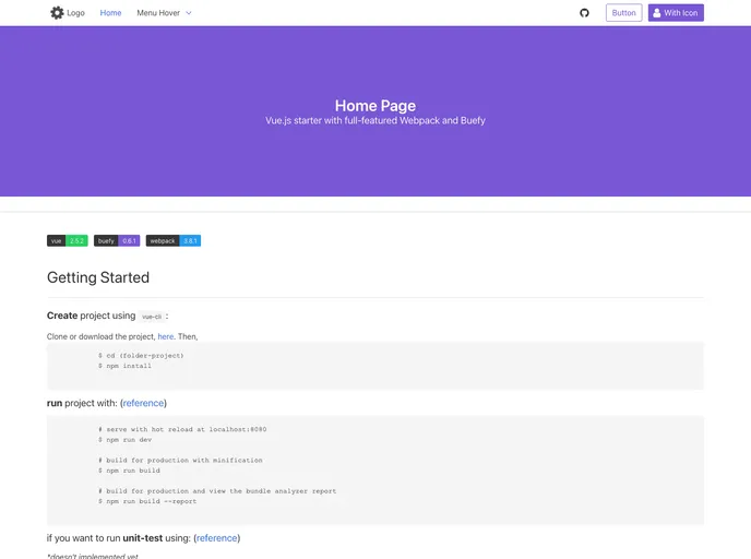 screenshot of Vue Webpack Buefy