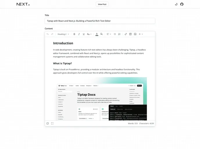screenshot of Next Tiptap