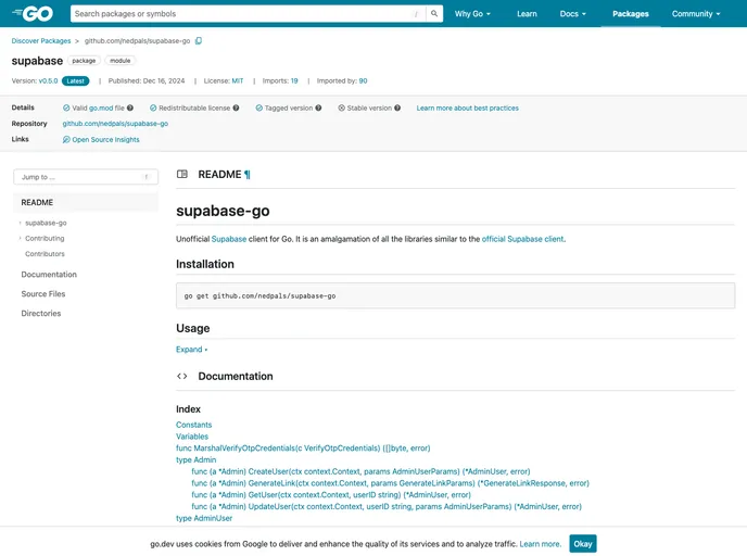 screenshot of Supabase Go