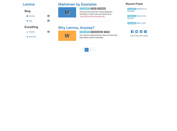 screenshot of Lemma Theme