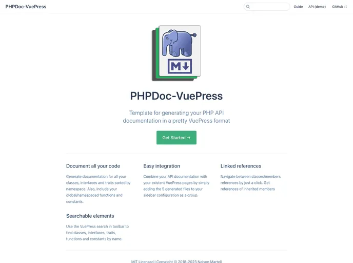 screenshot of Phpdoc Vuepress