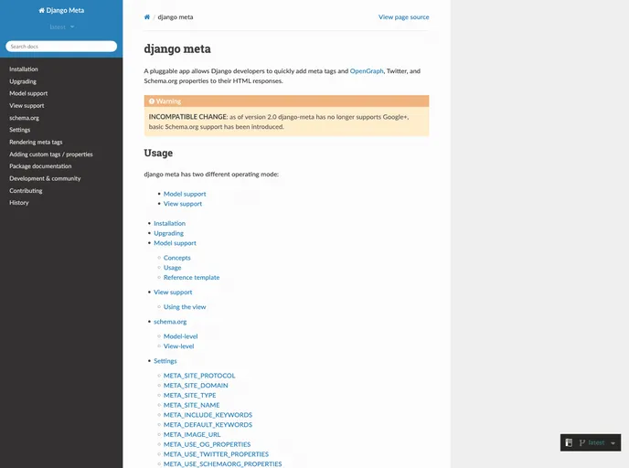 screenshot of Django Meta