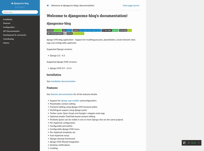 screenshot of Djangocms Blog