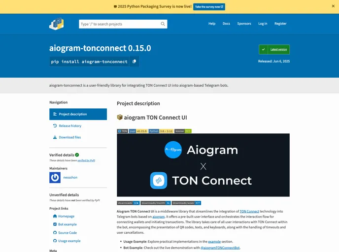 screenshot of Aiogram Tonconnect