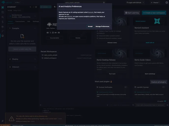 screenshot of Starknet Remix Plugin