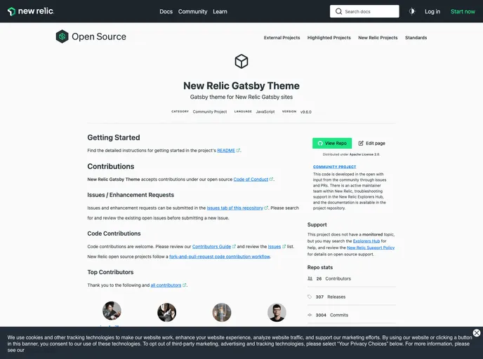 screenshot of Gatsby Theme Newrelic